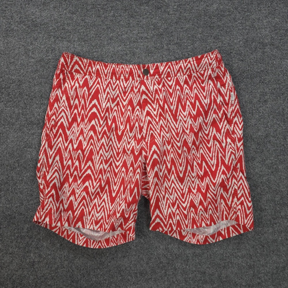 Onia Shorts Mens Large‎ Red Chevron The Calder Swim Trunks Lined Beach Summer